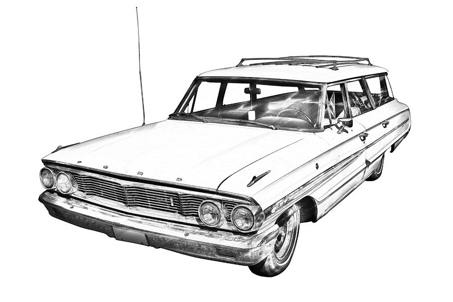 1964 Ford Galaxy Country Stationwagon Illustration Photograph by Keith Webber Jr