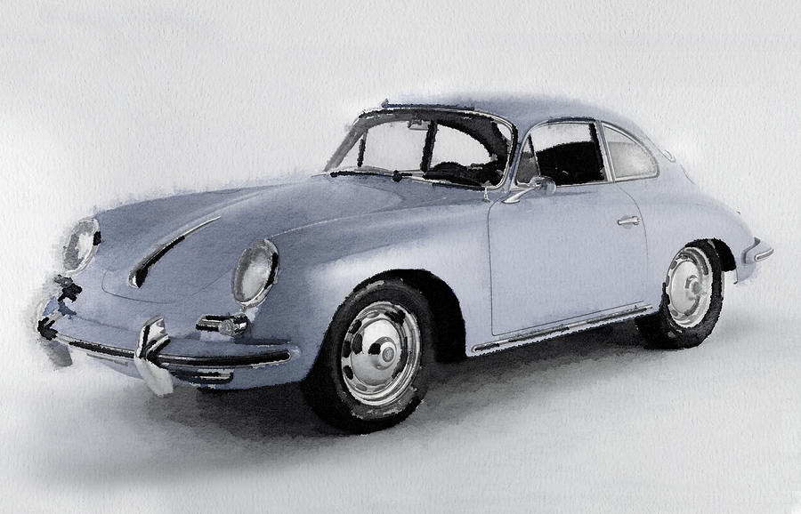 Car Painting - 1964 Porsche 356B Watercolor by Naxart Studio