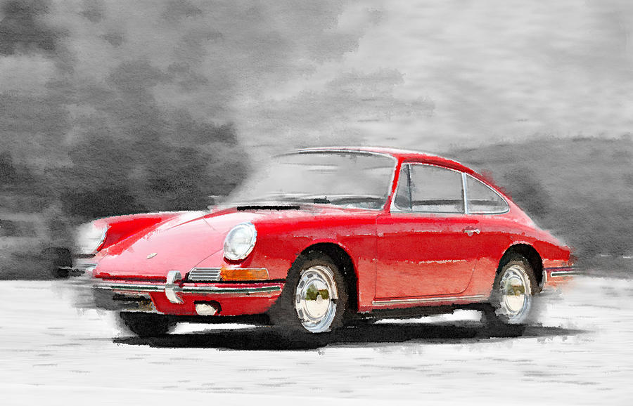 1964 Porsche 911 Watercolor Painting by Naxart Studio
