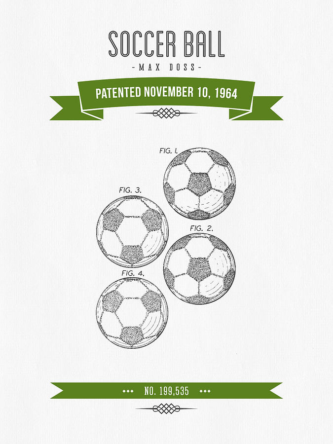 1964 Soccer Ball Patent Drawing - Retro Green Digital Art