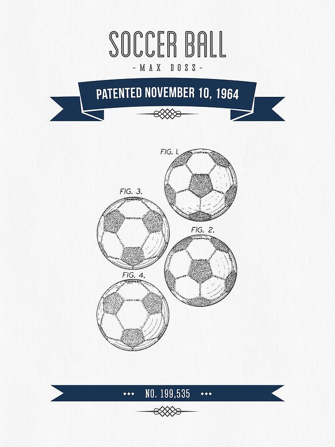 1964 Soccer Ball Patent Drawing - Retro Navy Blue Digital Art