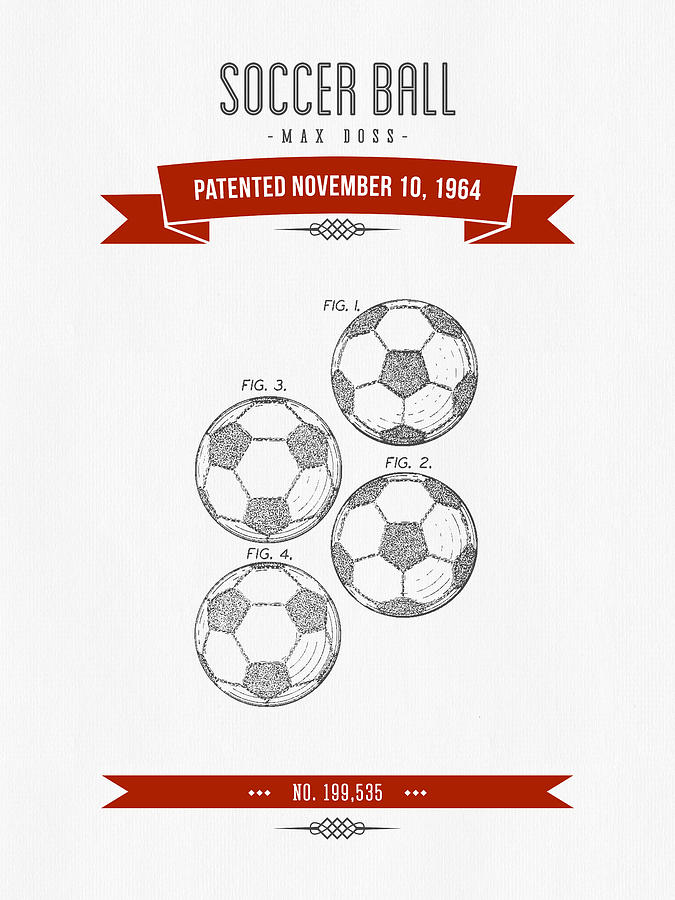 Soccer Digital Art - 1964 Soccer Ball Patent Drawing - Retro Red by Aged Pixel