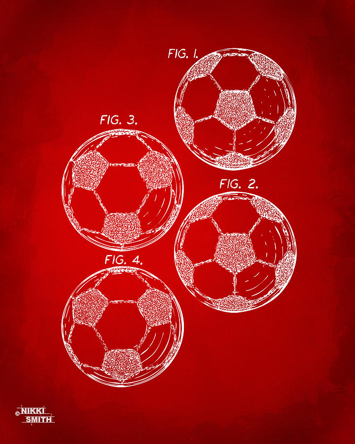 1964 Soccerball Patent Artwork - Red Digital Art by Nikki Marie Smith