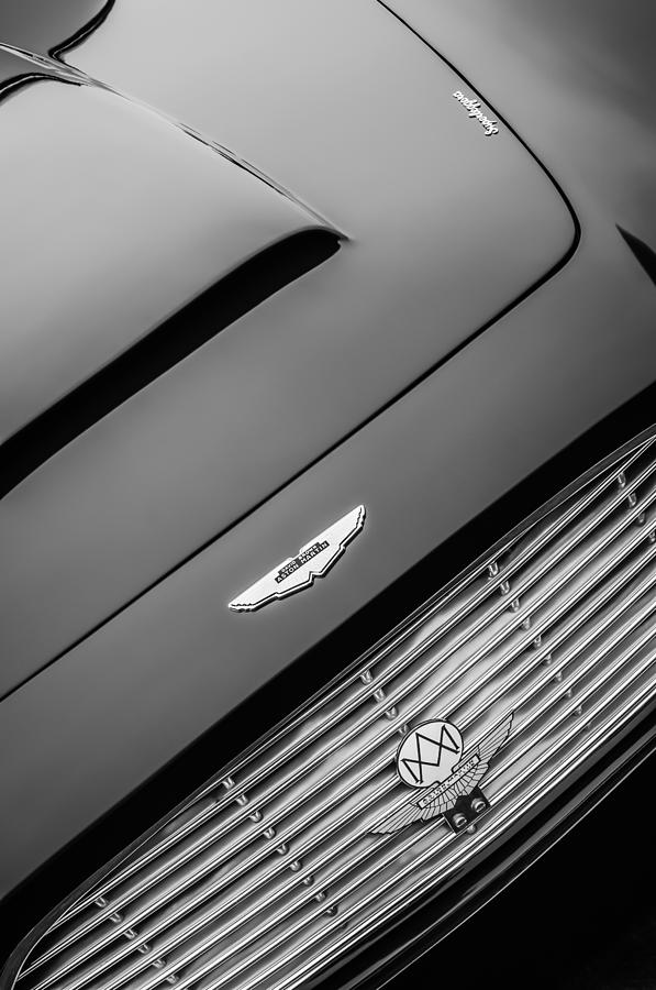 1965 Aston Martin Short Chassis Volante Hood Emblem -1172bw Photograph by Jill Reger