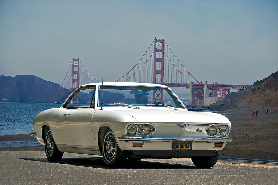 1965 Corvair at the Golden Gate Bridge Photograph by Dave Koontz