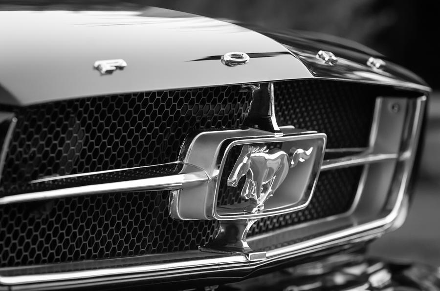 1965 Ford Mustang Grille Emblem -0228bw Photograph by Jill Reger