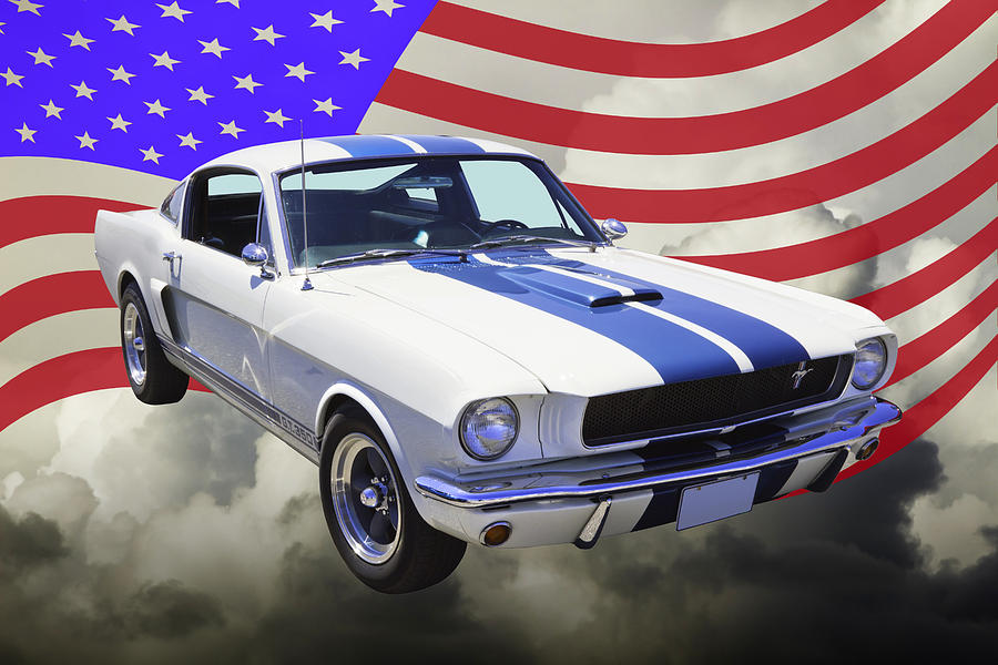 1965 GT350 Mustang Muscle Car With American Flag Photograph by Keith Webber Jr