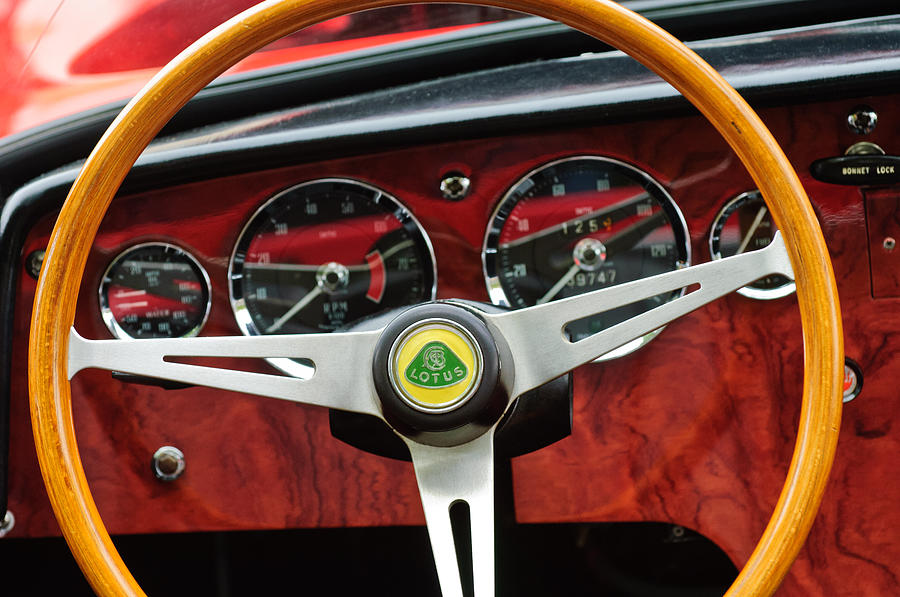 Car Photograph - 1965 Lotus Elan S2 Steering Wheel Emblem by Jill Reger