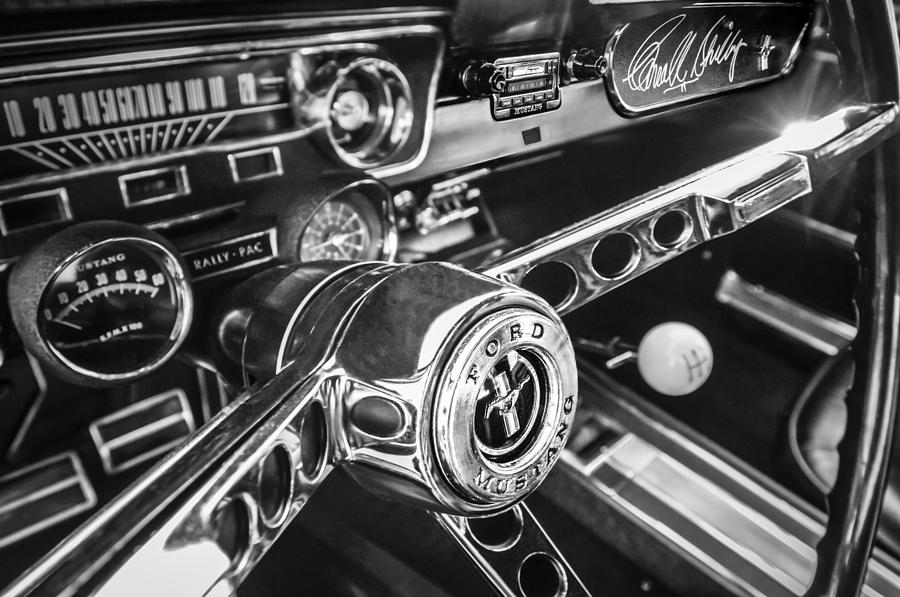 1965 Shelby Prototype Ford Mustang Steering Wheel Emblem -0314bw Photograph by Jill Reger