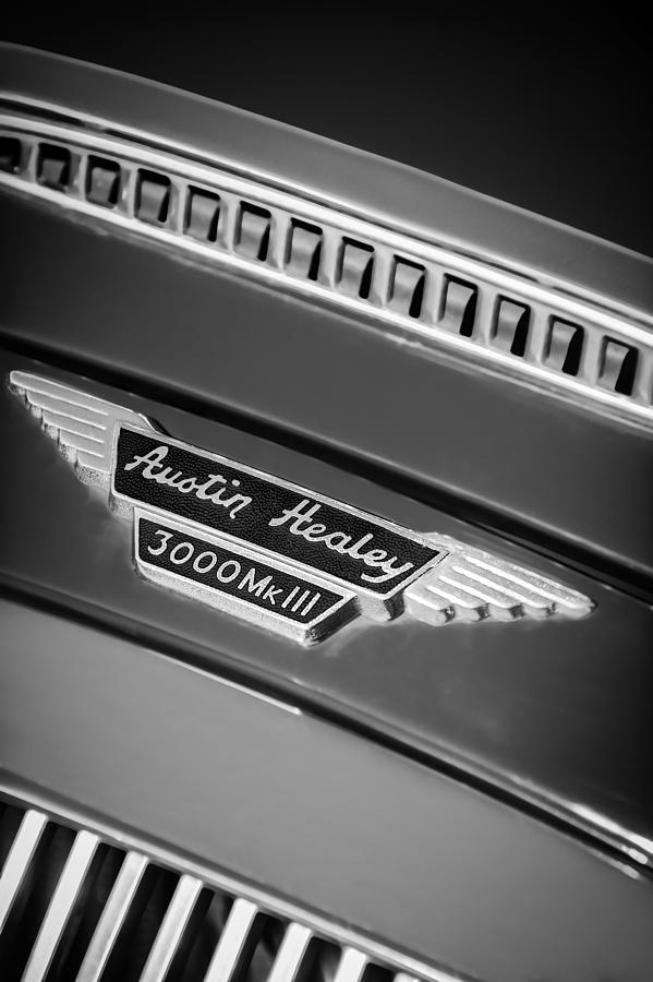 1966 Austin-Healey 3000 MK III BJ8 Emblem -1075bw Photograph by Jill Reger