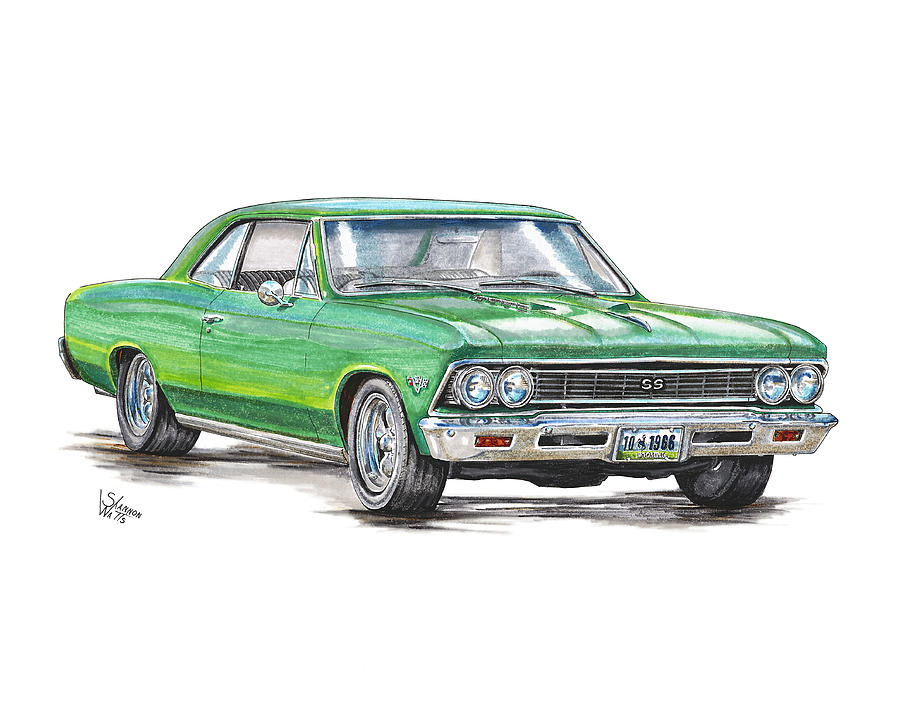 Chevy Drawing - 1966 Chevrolet Chevelle by Shannon Watts