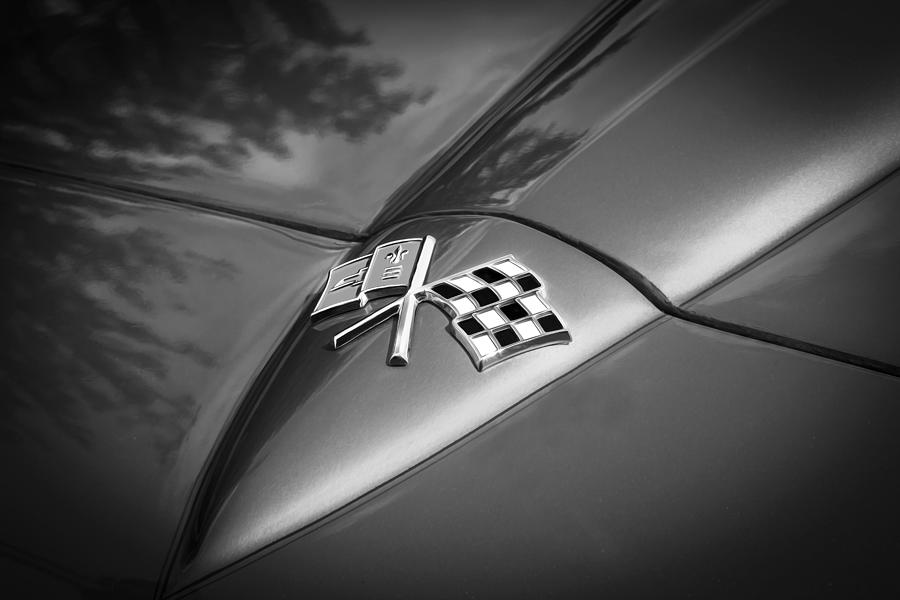 1966 Chevrolet Corvette Coupe Emblem  BW Photograph by Rich Franco