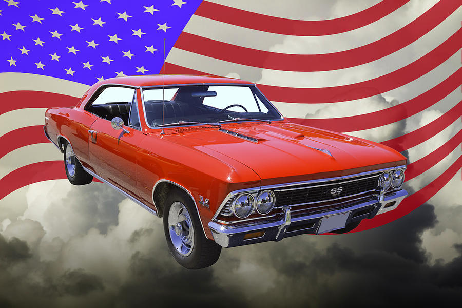 1966 Chevy Chevelle SS 396 and United States Flag Photograph by Keith Webber Jr