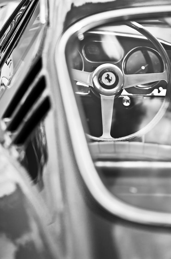 1966 Ferrari 275 GTB Steering Wheel -0408bw Photograph by Jill Reger