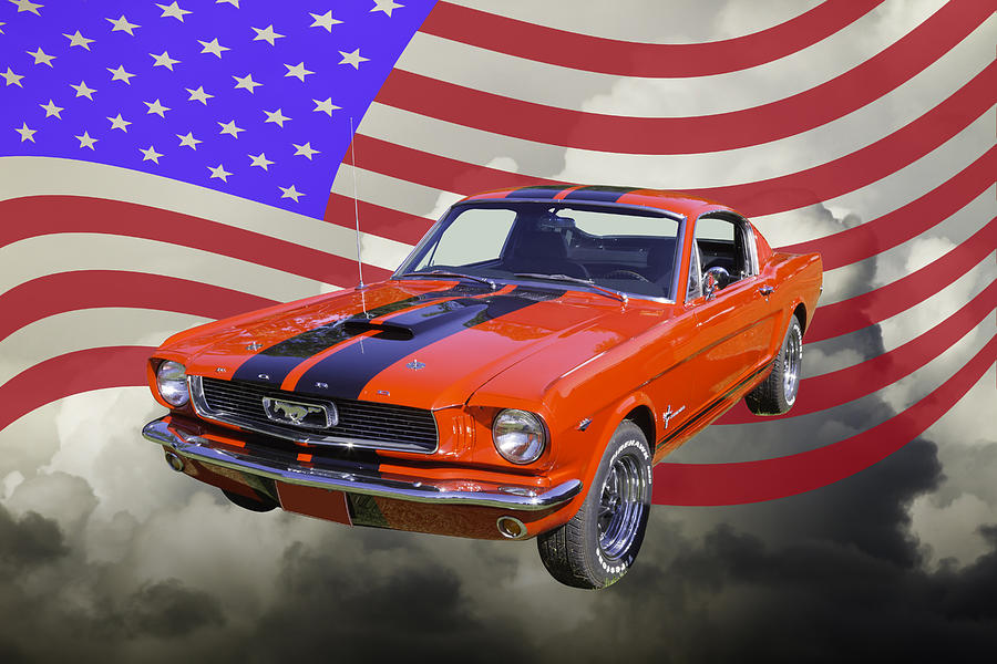 1966 Ford Mustang Fastback and American Flag Photograph by Keith Webber Jr