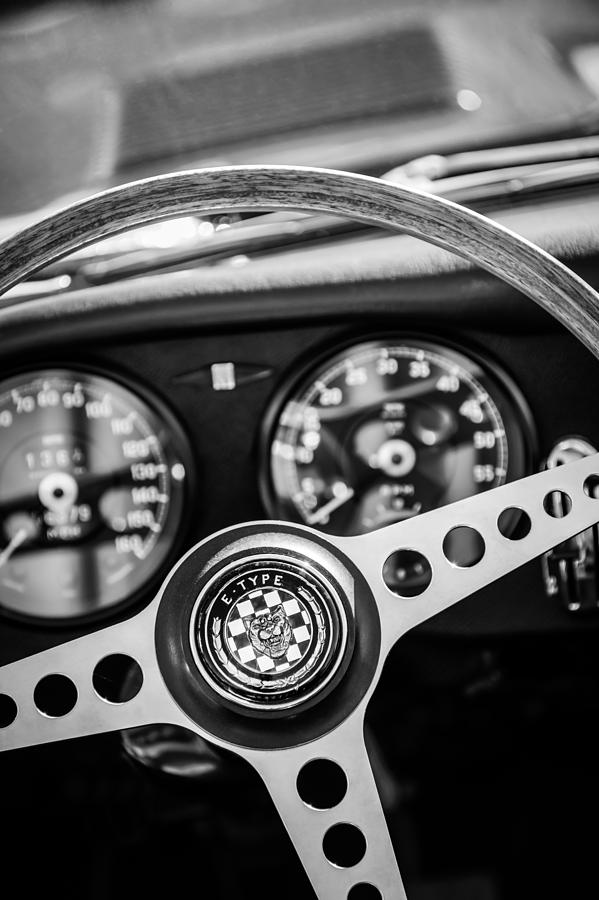 1966 Jaguar XK-E Steering Wheel Emblem -2489bw Photograph by Jill Reger