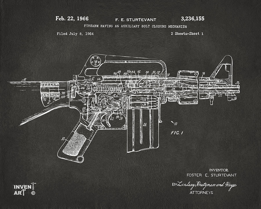 1966 M-16 Gun Patent Gray Digital Art by Nikki Marie Smith