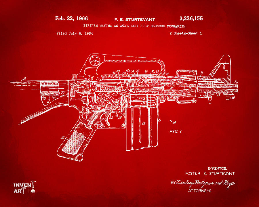 Vintage Digital Art - 1966 M-16 Gun Patent Red by Nikki Marie Smith