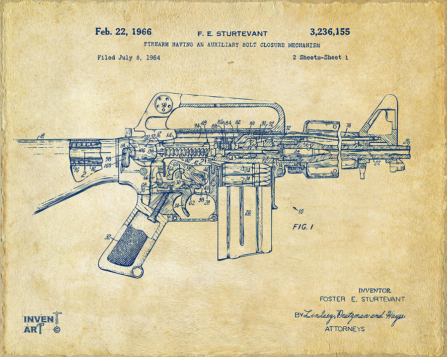 Vintage Digital Art - 1966 M-16 Gun Patent Vintage by Nikki Marie Smith