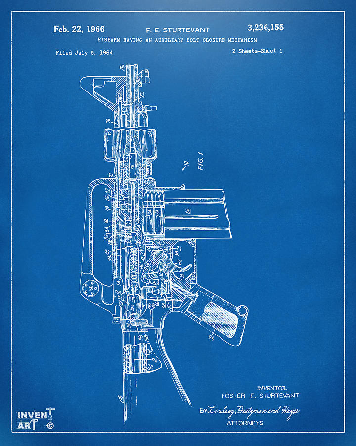 1966 M-16 Rifle Patent Blueprint Digital Art by Nikki Marie Smith