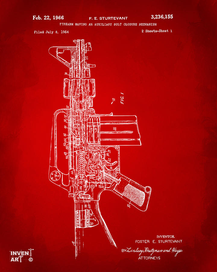 1966 M-16 Rifle Patent Red Digital Art by Nikki Marie Smith