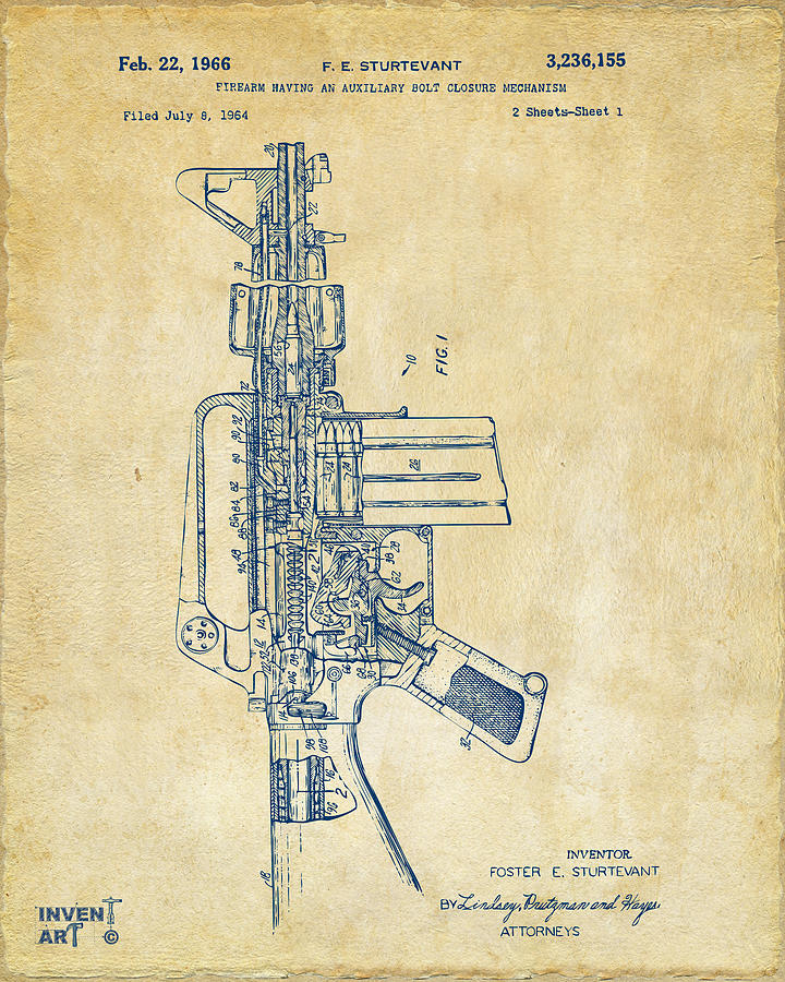 1966 M-16 Rifle Patent Vintage Digital Art by Nikki Marie Smith