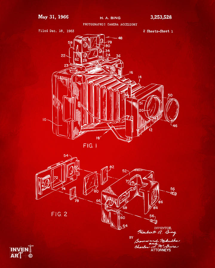 Camera Digital Art - 1966 Photographic Camera Accessory Patent Red by Nikki Marie Smith