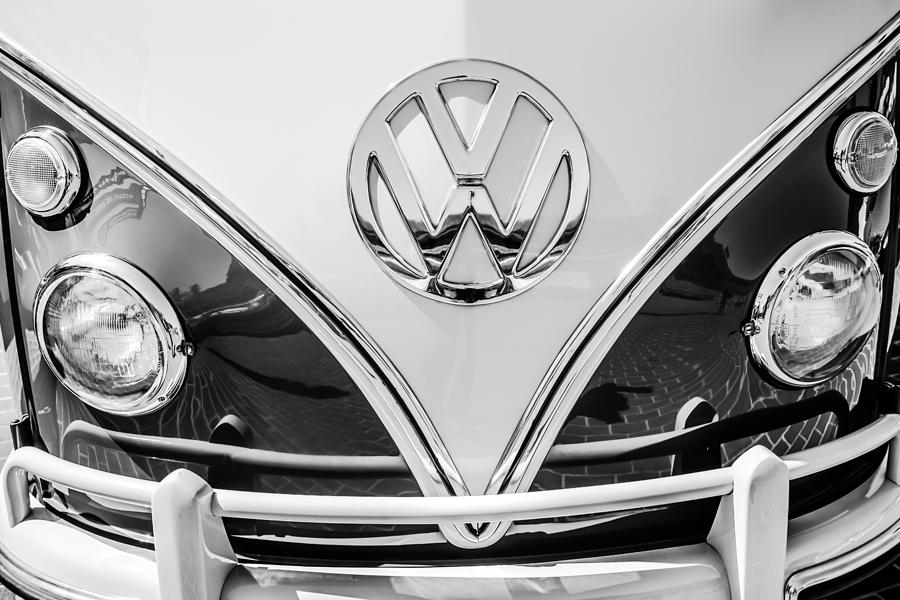 1966 Volkswagen VW 21-Window Deluxe Micro Bus Emblem -0530bw Photograph by Jill Reger