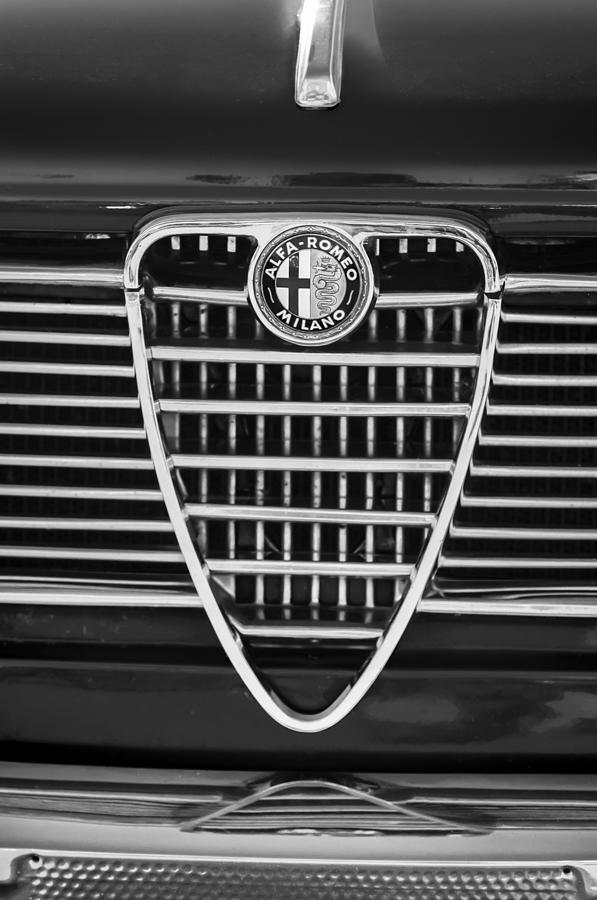 1967 Alfa Romeo Giulia Super Grille Emblem -0730bw Photograph by Jill Reger