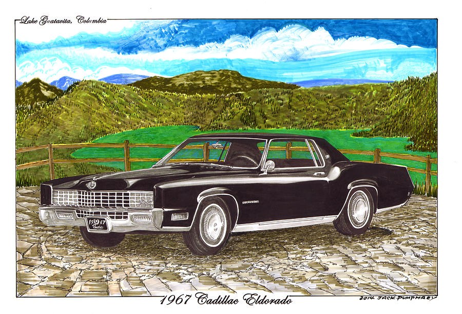 1967 Cadillac Eldorado at Lake Guatavita Painting by Jack Pumphrey