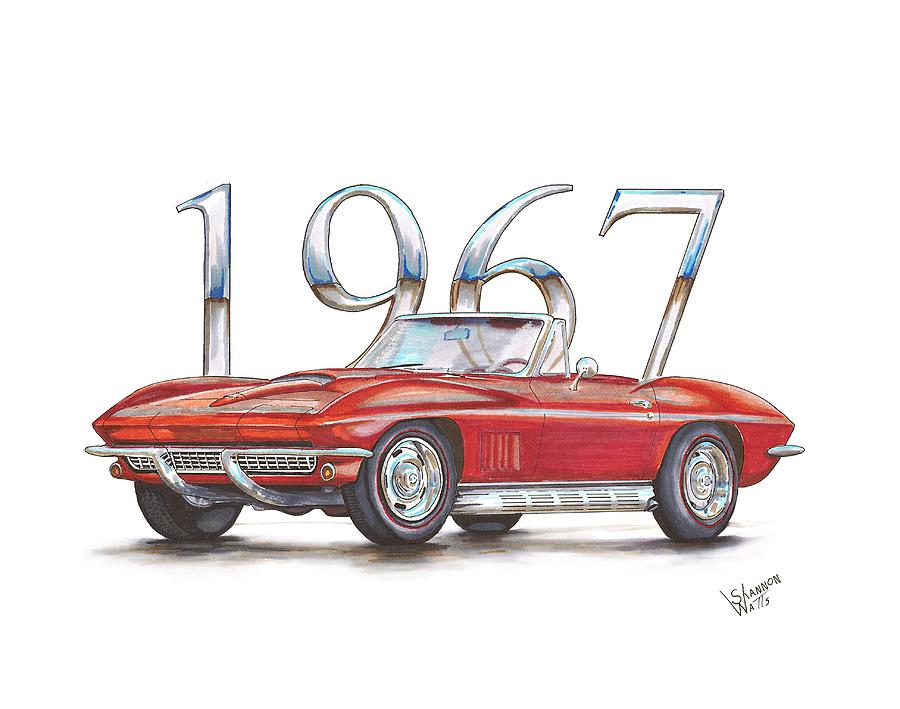1967 Drawing - 1967 Chevrolet Corvette Sting Ray 427 Convertible by Shannon Watts