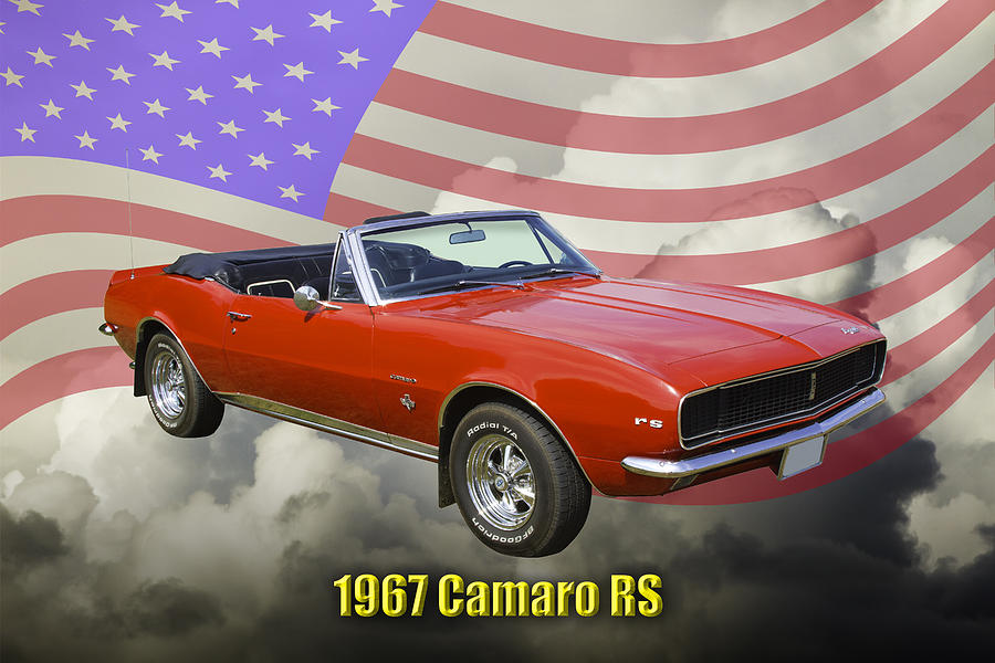 1967 Convertible Red Camaro And US Flag Photograph by Keith Webber Jr