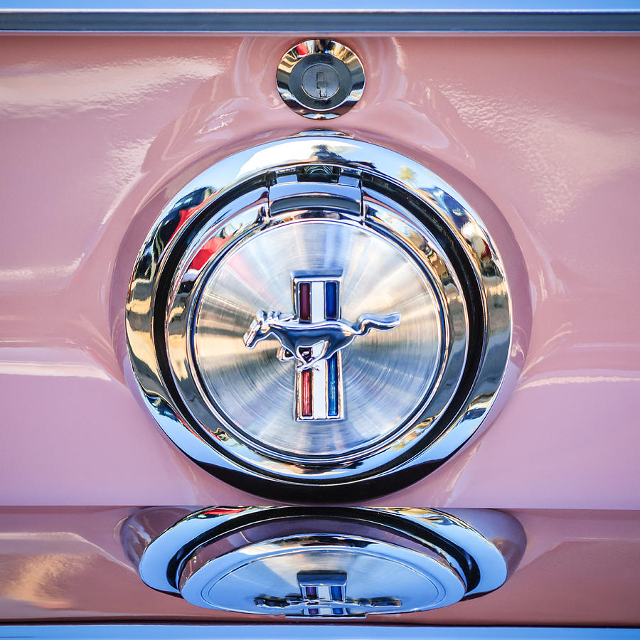 Transportation Photograph - 1967 Ford Mustang Gas Cap Emblem -0053c by Jill Reger