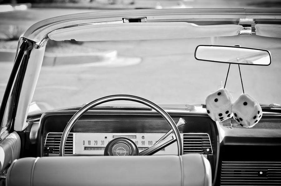 Black And White Photograph - 1967 Lincoln Continental Steering Wheel -014bw by Jill Reger