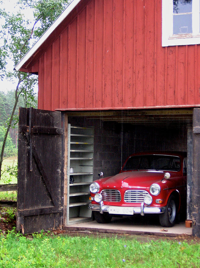 1967 Volvo in Red Sweden Barn Photograph by Mary Lee Dereske