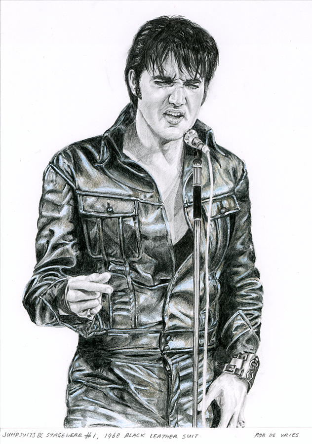 1968 Black Leather suit Drawing by Rob De Vries