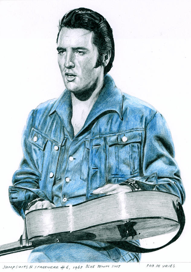 Elvis Presley Drawing - 1968 Blue Denim Suit by Rob De Vries