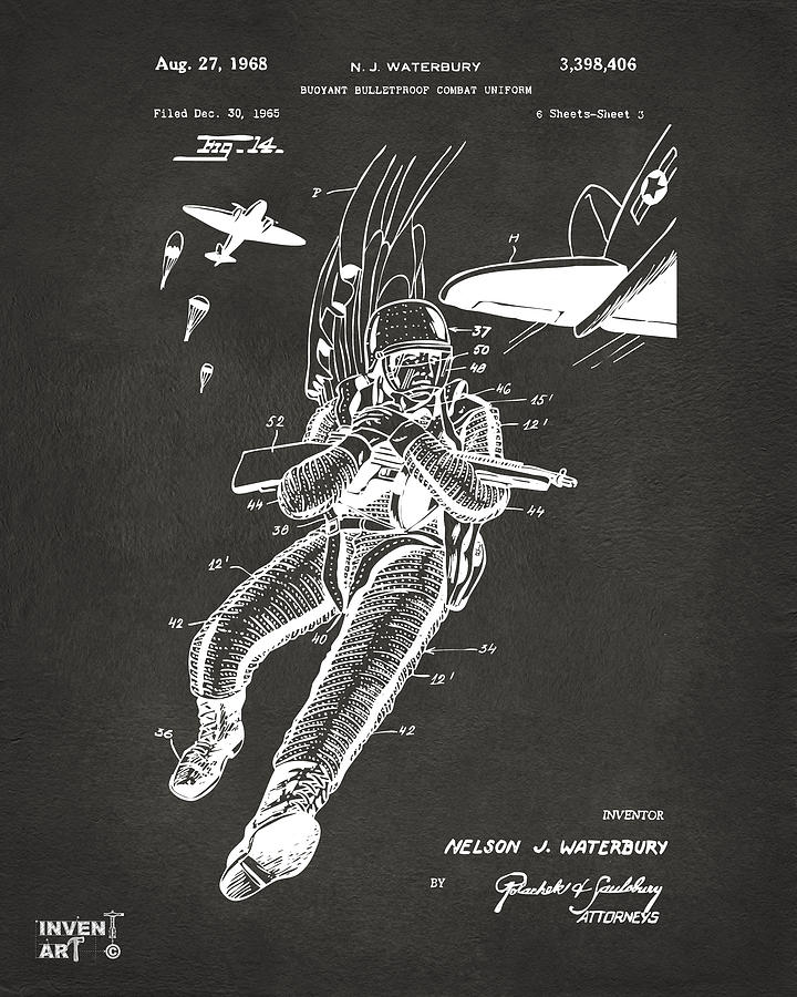 1968 Bulletproof Patent Artwork Figure 14 Gray Digital Art by Nikki Marie Smith
