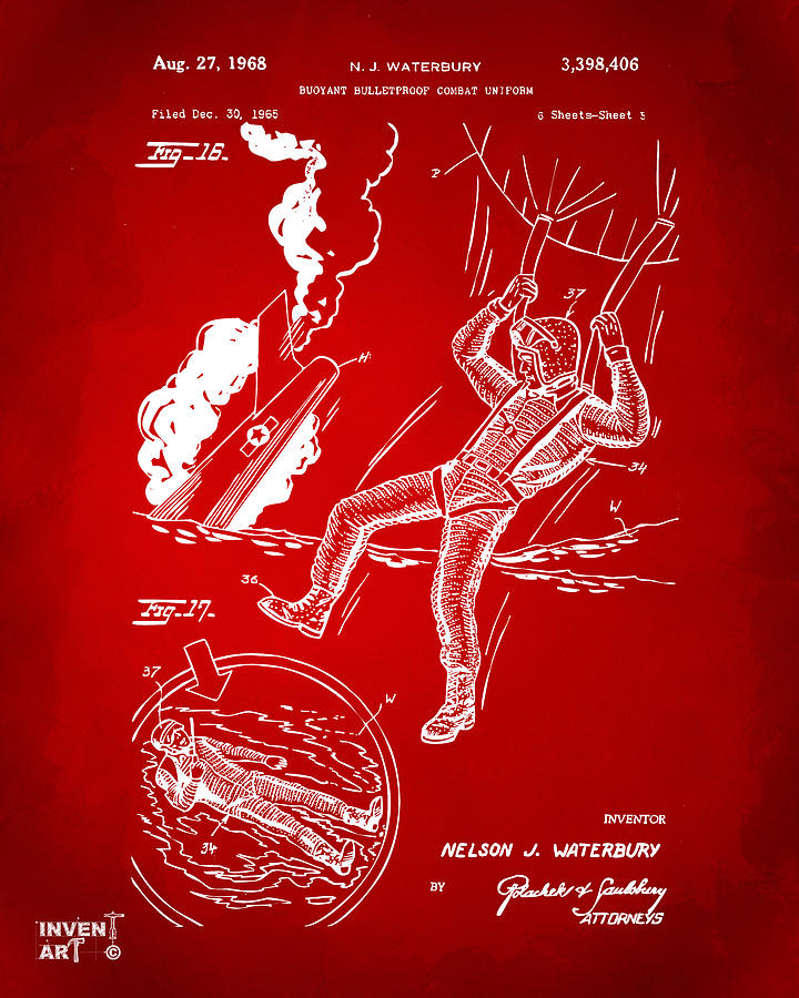 1968 Bulletproof Patent Artwork Figure 16 Red Digital Art by Nikki Marie Smith