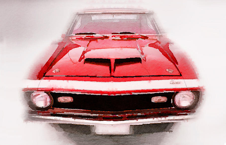Car Painting - 1968 Chevy Camaro Front End Watercolor by Naxart Studio