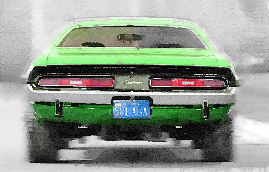 Car Painting - 1968 Dodge Challenger Rear Watercolor by Naxart Studio