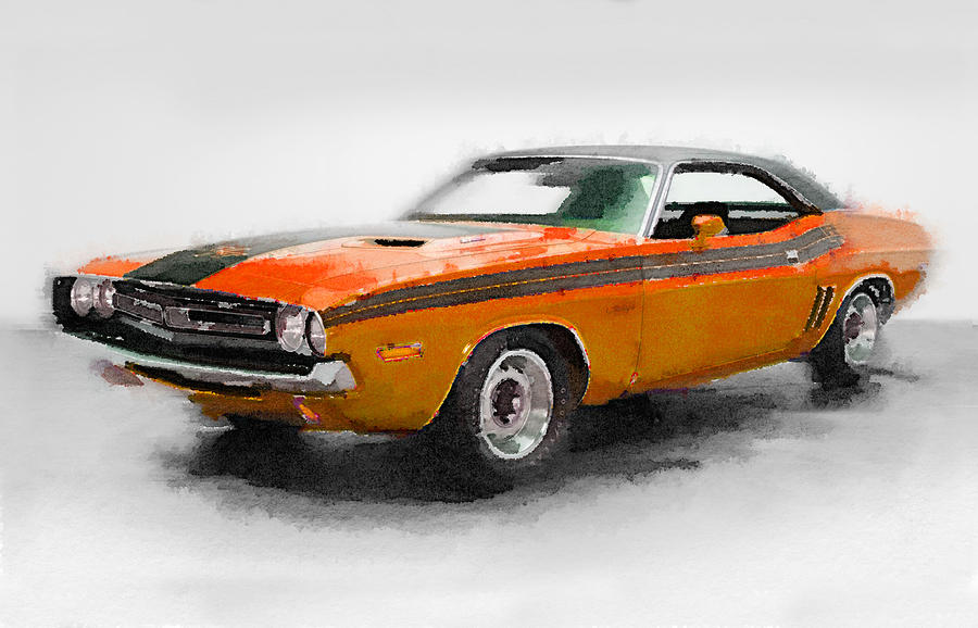 Car Painting - 1968 Dodge Challenger Watercolor by Naxart Studio
