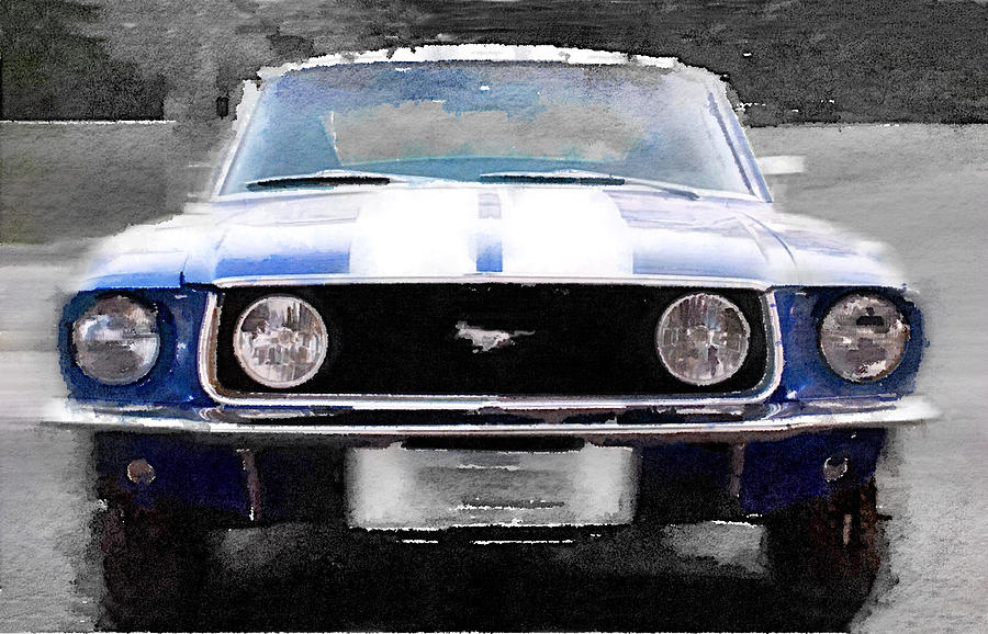 Car Painting - 1968 Ford Mustang Front End Watercolor by Naxart Studio