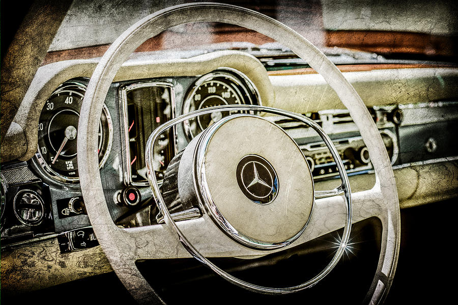 1968 Mercedes-Benz 280 SL Roadster Steering Wheel Emblem -0284ac Photograph by Jill Reger
