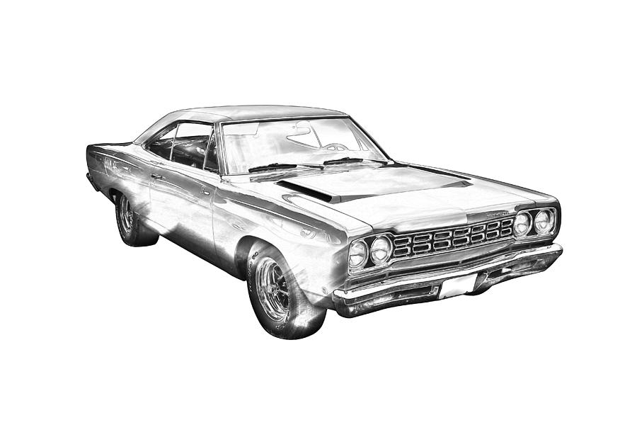 Vintage Photograph - 1968 Plymouth Roadrunner Muscle Car Illustration by Keith Webber Jr