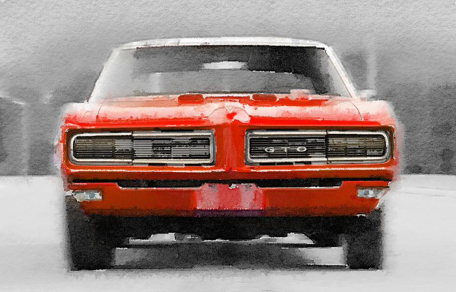Car Painting - 1968 Pontiac GTO Front Watercolor by Naxart Studio