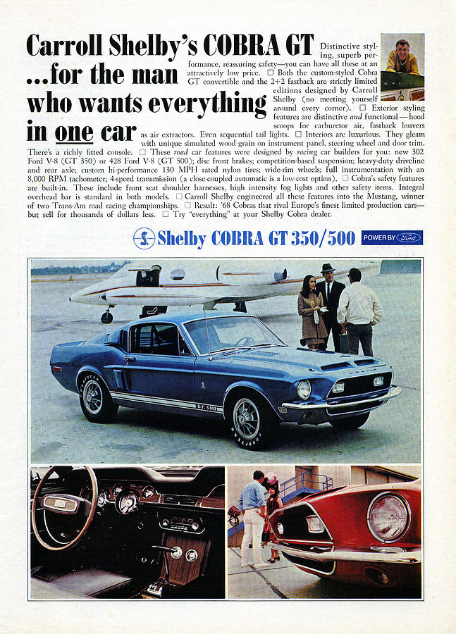 1968 Shelby Cobra GT 350/500 Ford Mustang Digital Art by Digital Repro ...