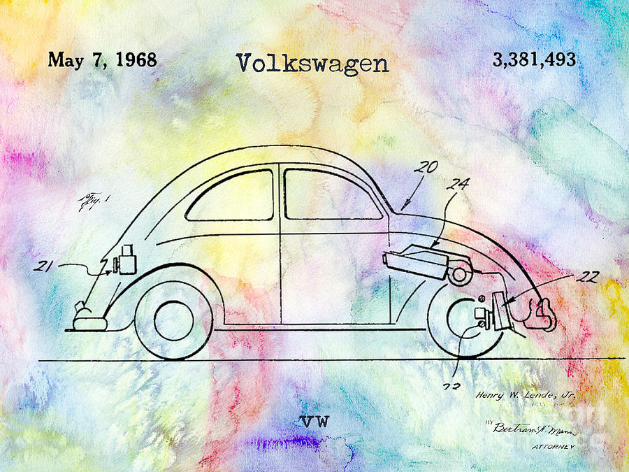 Car Photograph - 1968 VW Patent Drawing by Jon Neidert