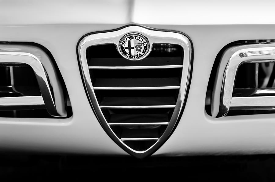 1969 Alfa Romeo 1750 Sider Grille Emblem -0803bw Photograph by Jill Reger