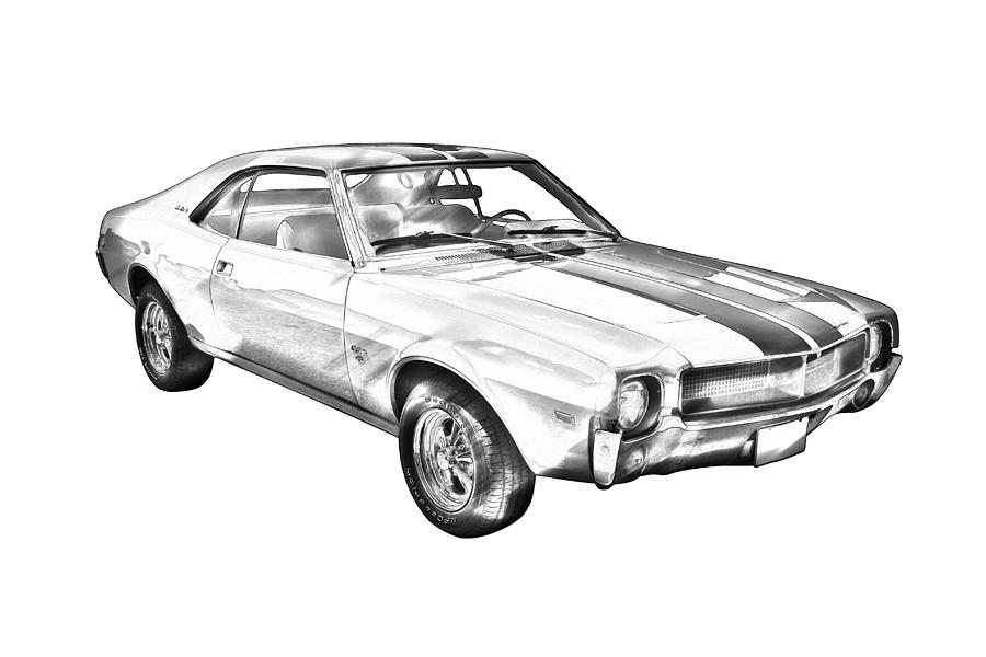 1969 AMC Javlin Car Illustration Photograph by Keith Webber Jr